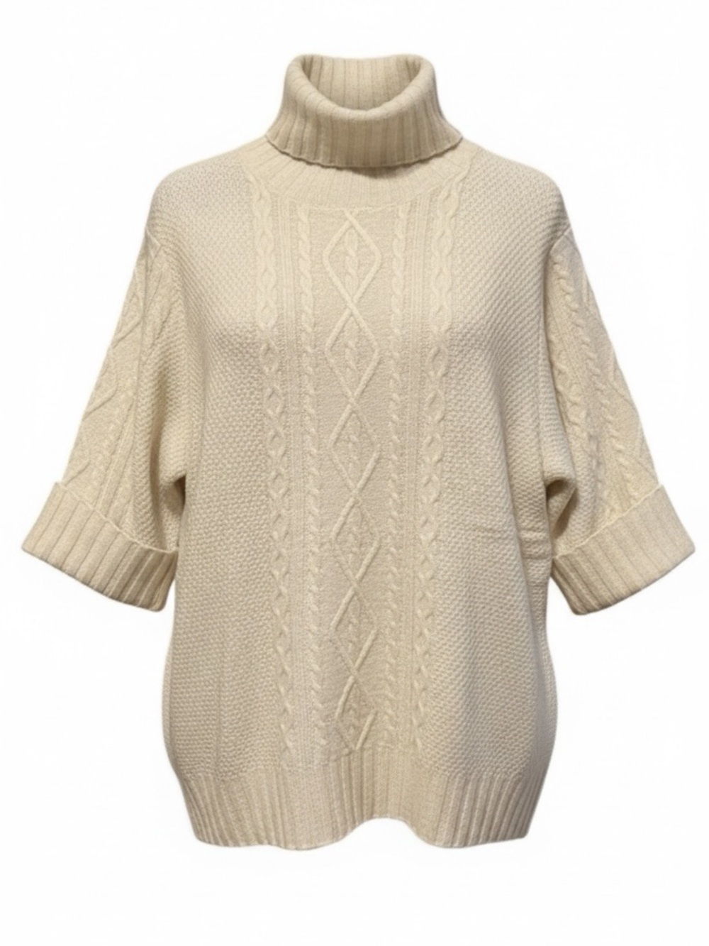 WoolOvers Lambswool Long Cable Polo Neck Sweater – Small